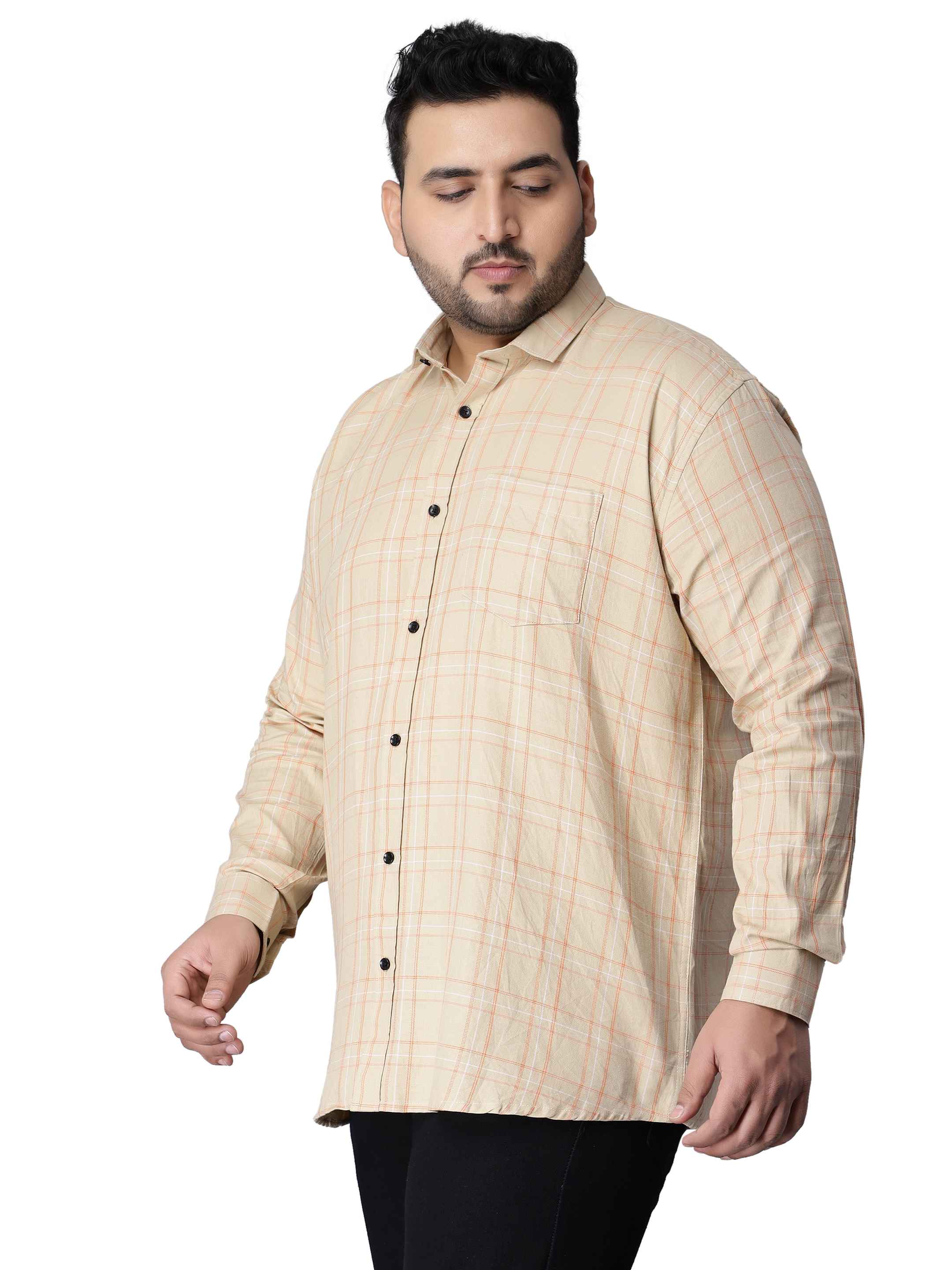 Beige Orange Checkered Plus Size Shirt