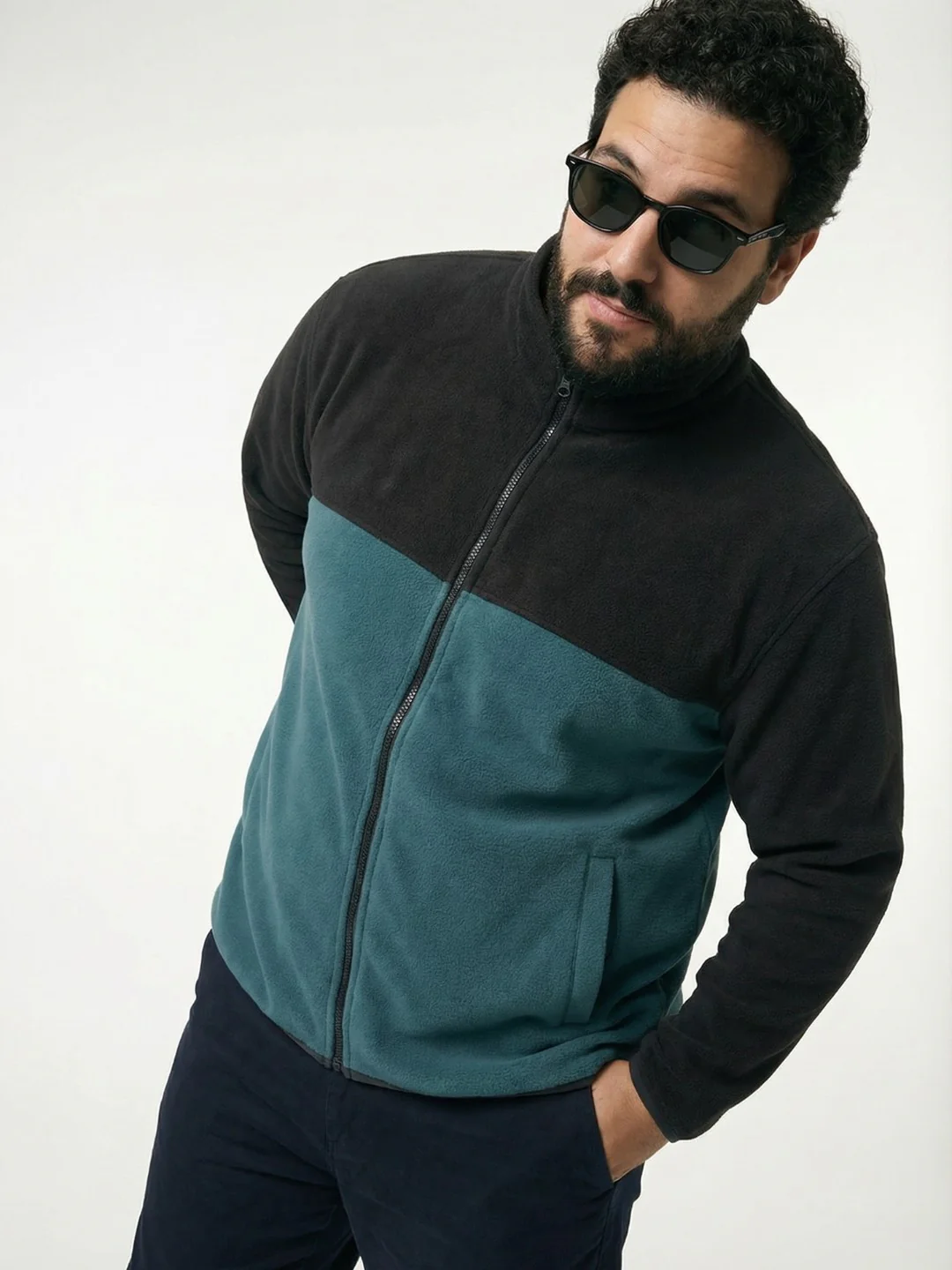 Colourblock Fleece Heavy Weight Plus Size Zipper Jacket
