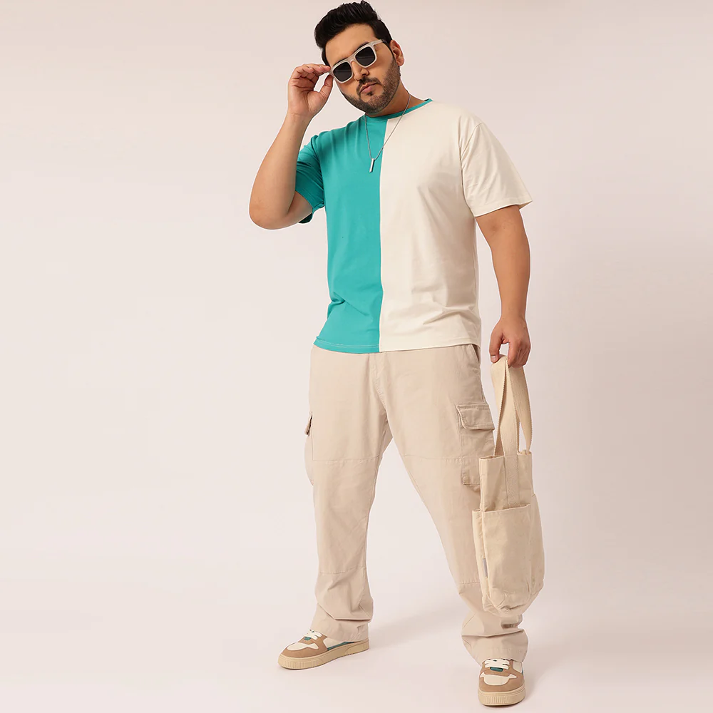 Dark Turquoise Off White Color Block T-shirt - Image 2