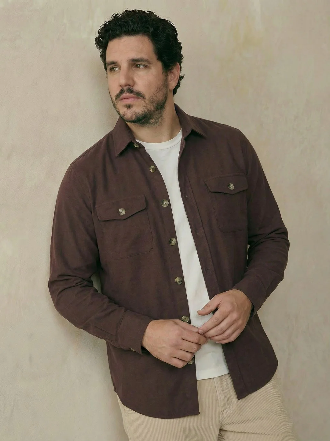 Double Pocket Poplin Solid Plus Size Shirt