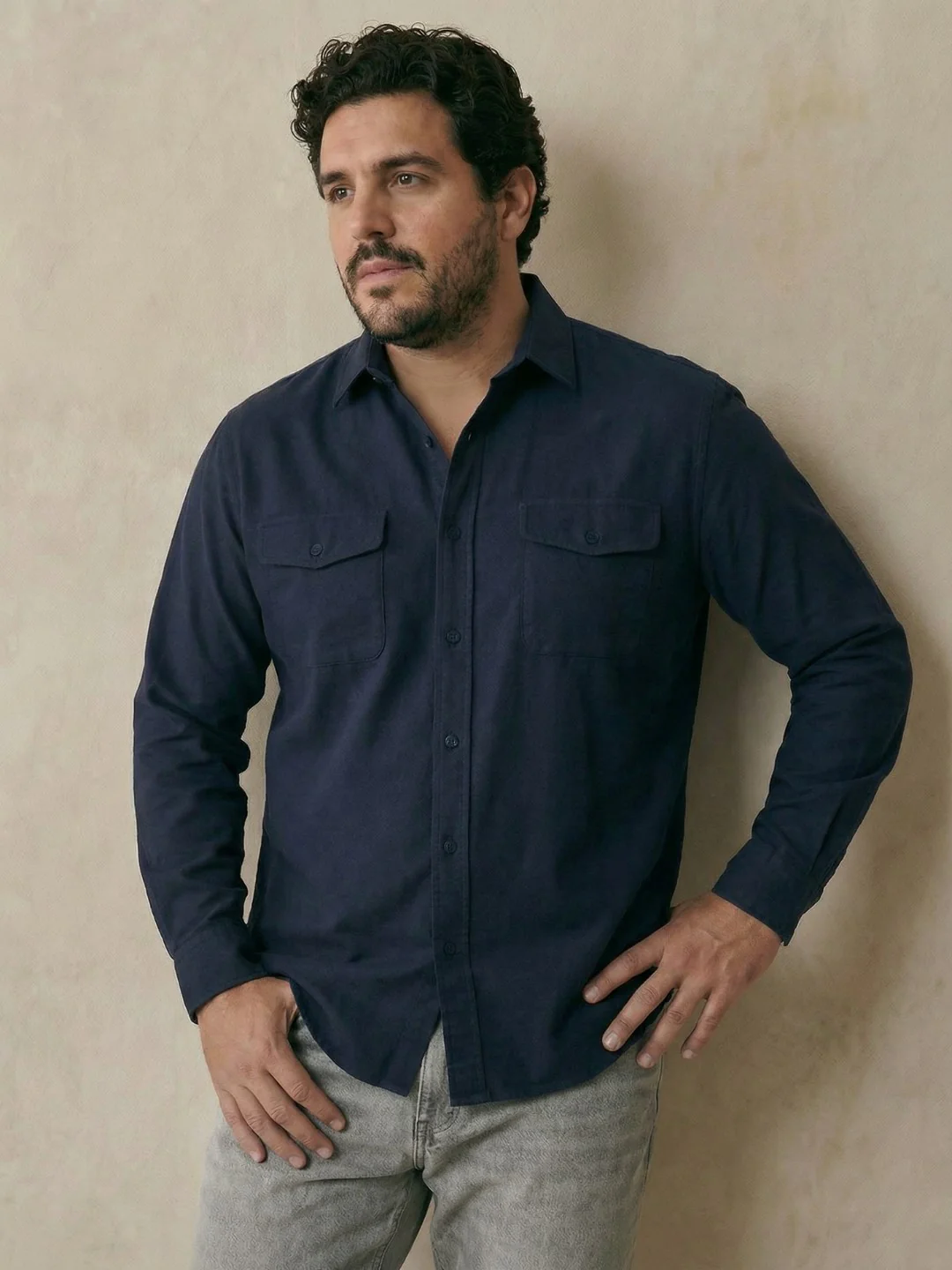 Double Pocket Poplin Solid Plus Size Shirt - Image 6