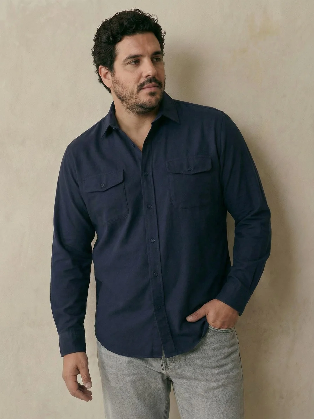 Double Pocket Poplin Solid Plus Size Shirt - Image 7