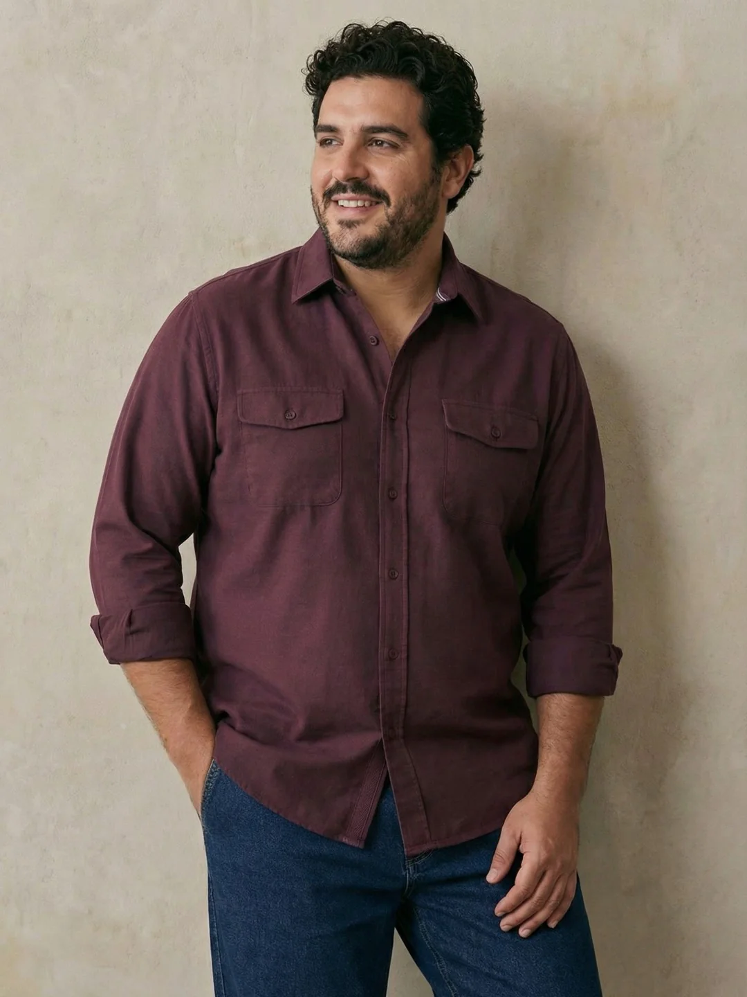 Double Pocket Poplin Solid Plus Size Shirt - Image 10