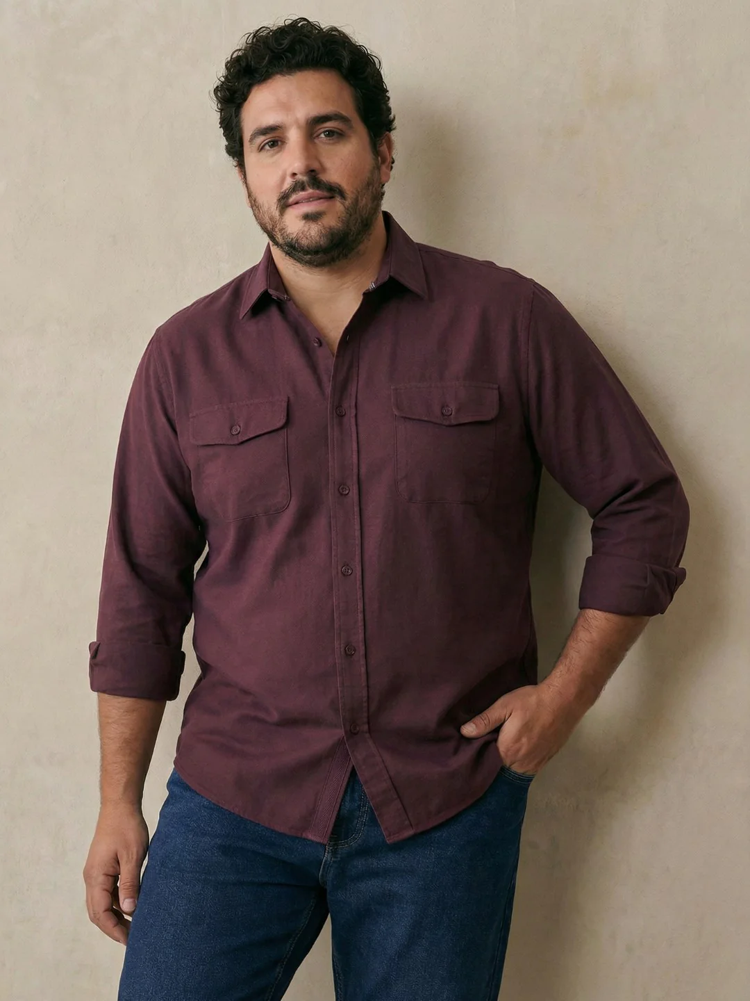 Double Pocket Poplin Solid Plus Size Shirt - Image 11