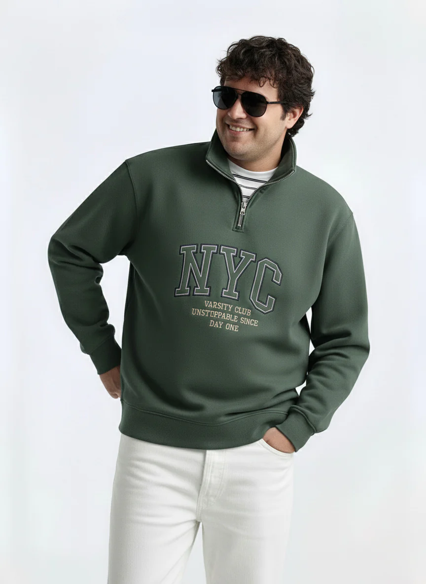 NYC Varsity Club Quarter Zip Plus Size Sweatshirt
