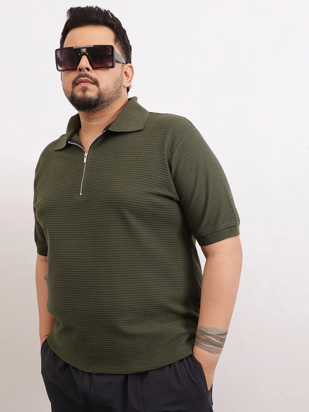 Interlock Zipper Knitted Polo T-shirt