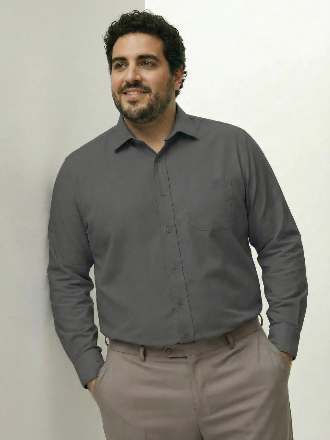 Premium Stretch Oxford Solid Plus Size Shirt - Image 11