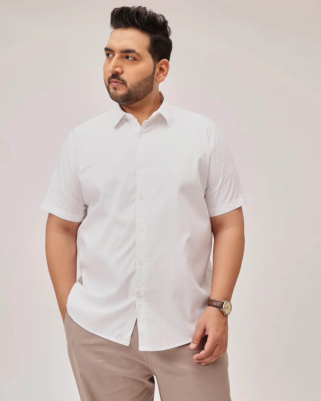 Slub Half Sleeve Solid Plus Size Shirt