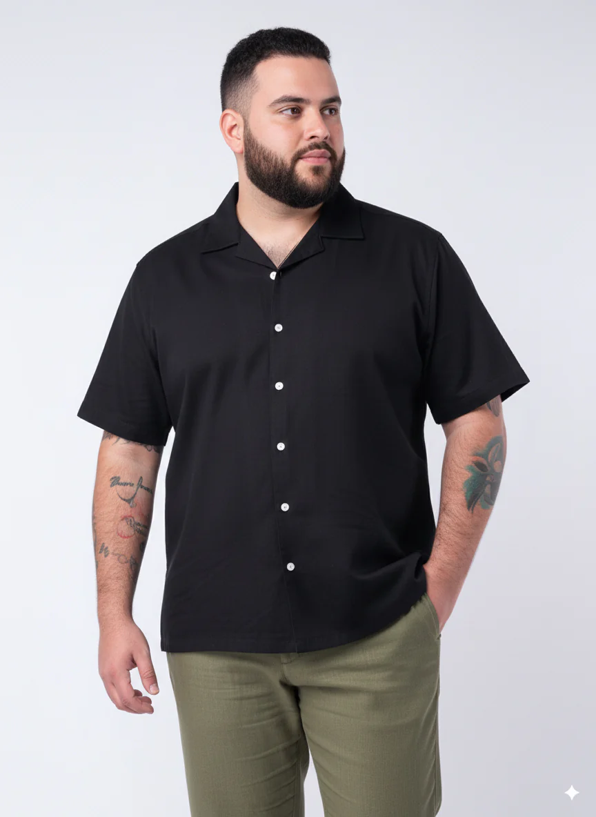 Solid Cuban Collar Plus Size Shirt - Image 6