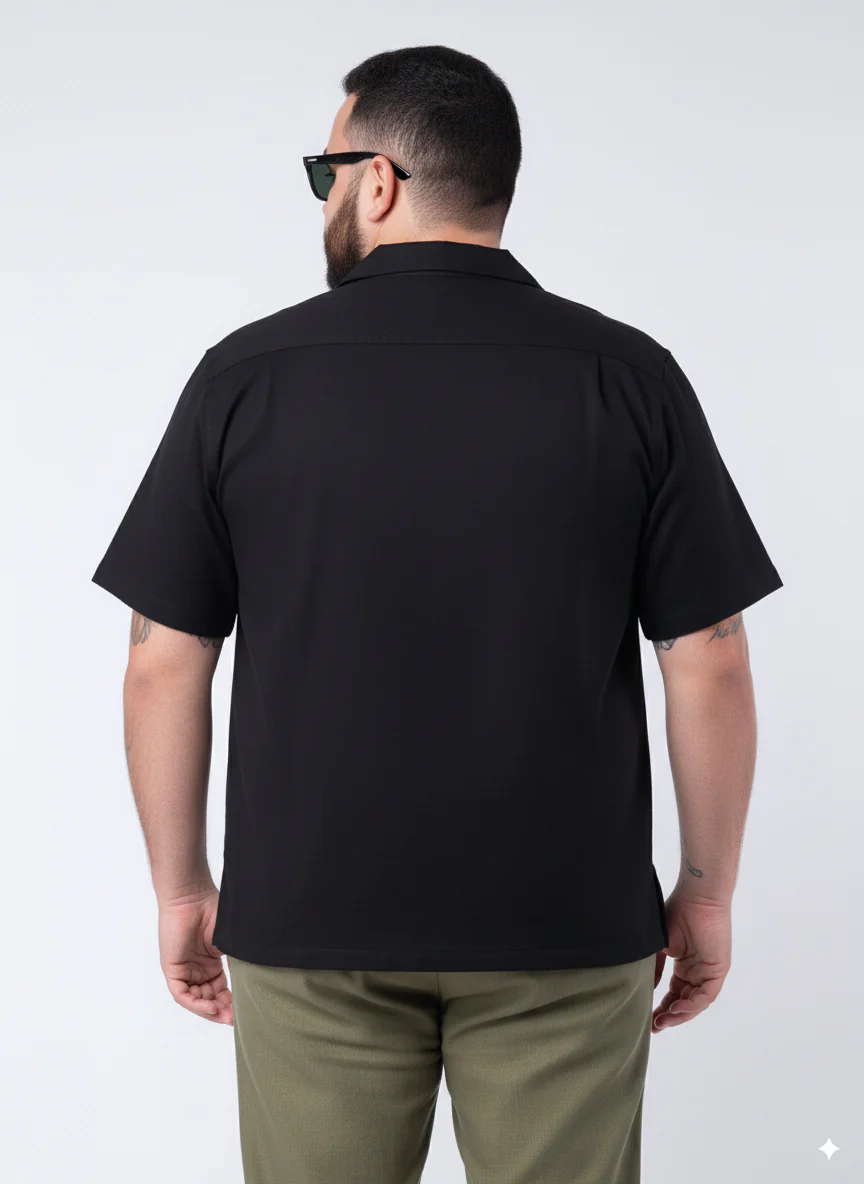 Solid Cuban Collar Plus Size Shirt - Image 8