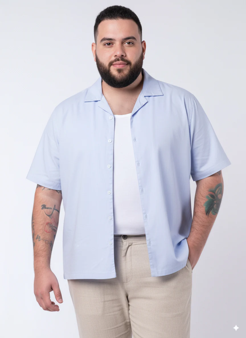 Solid Cuban Collar Plus Size Shirt - Image 11