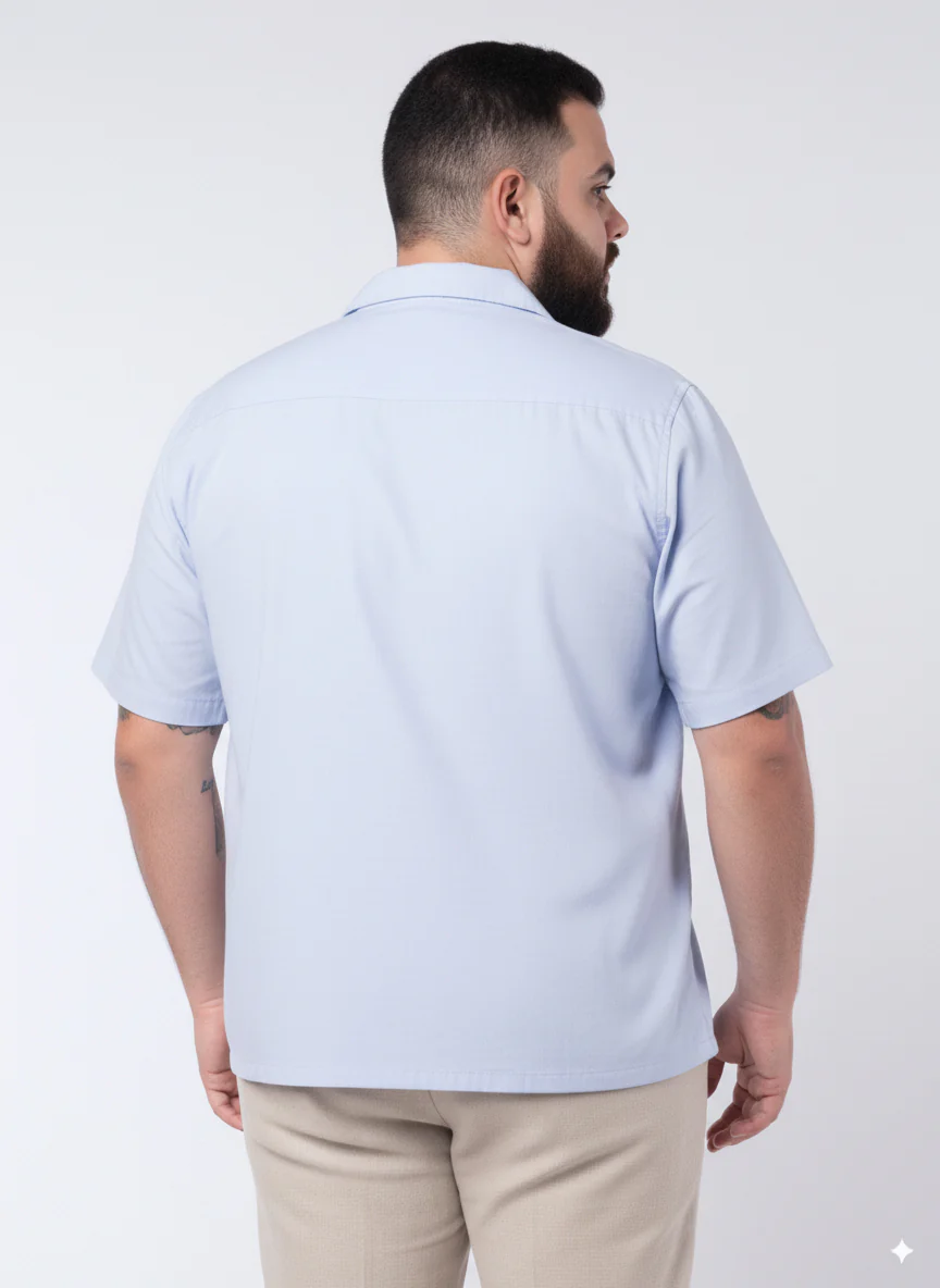 Solid Cuban Collar Plus Size Shirt - Image 12