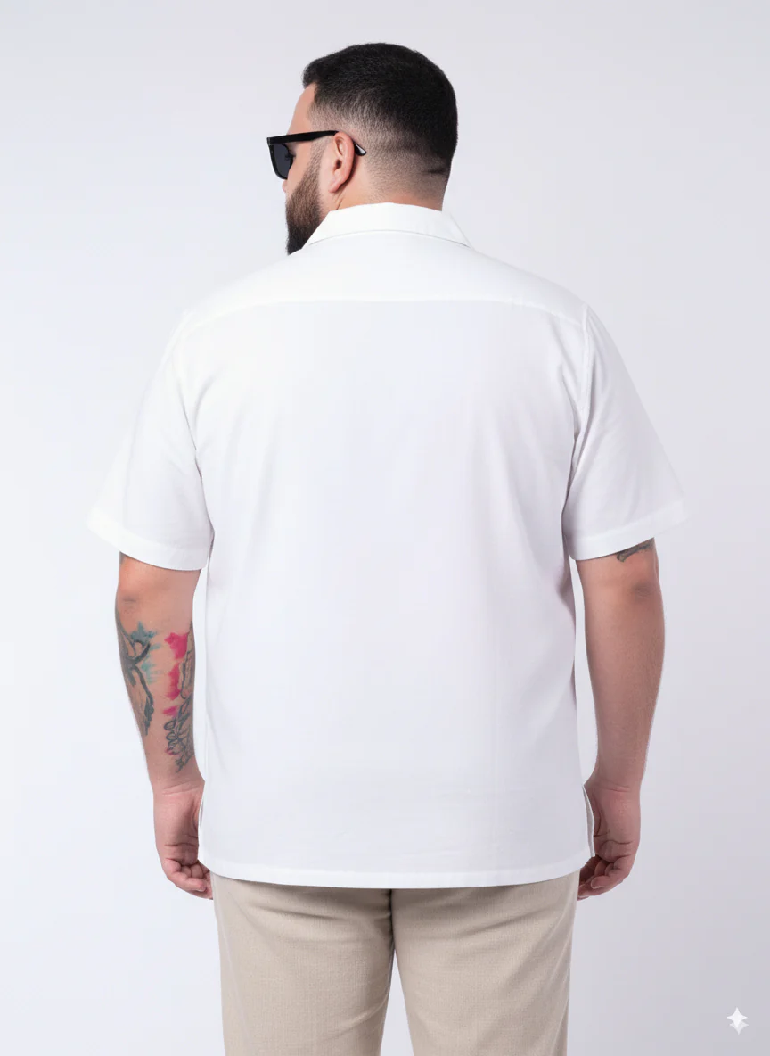 Solid Cuban Collar Plus Size Shirt - Image 3