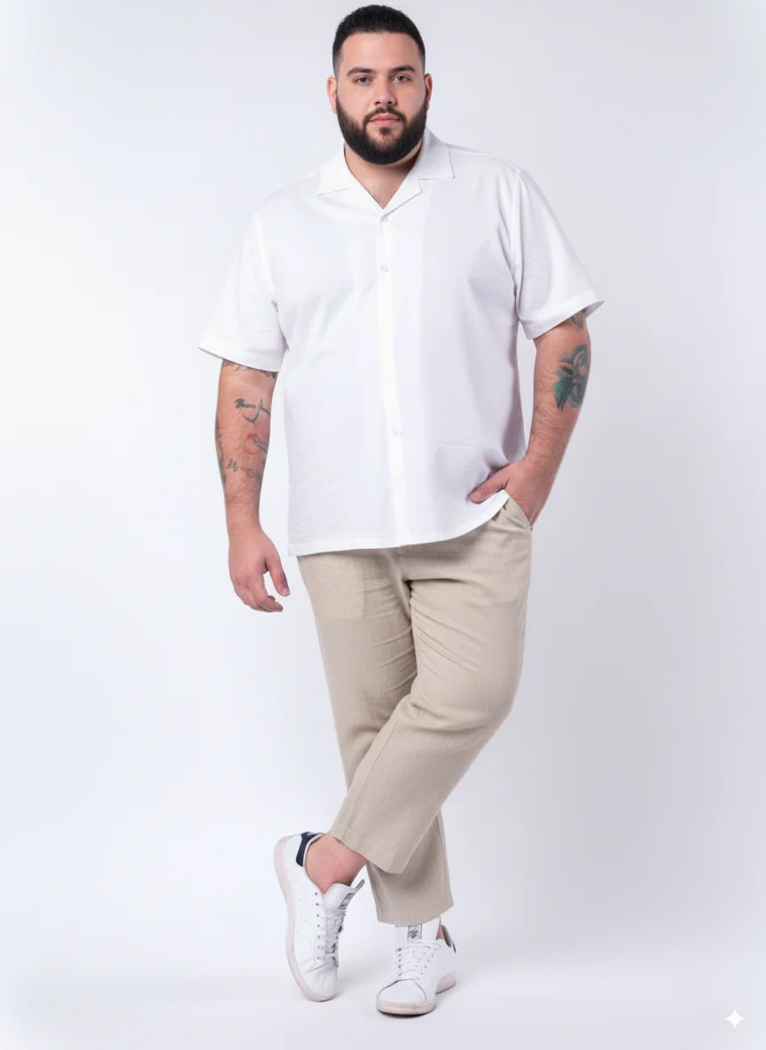 Solid Cuban Collar Plus Size Shirt - Image 4