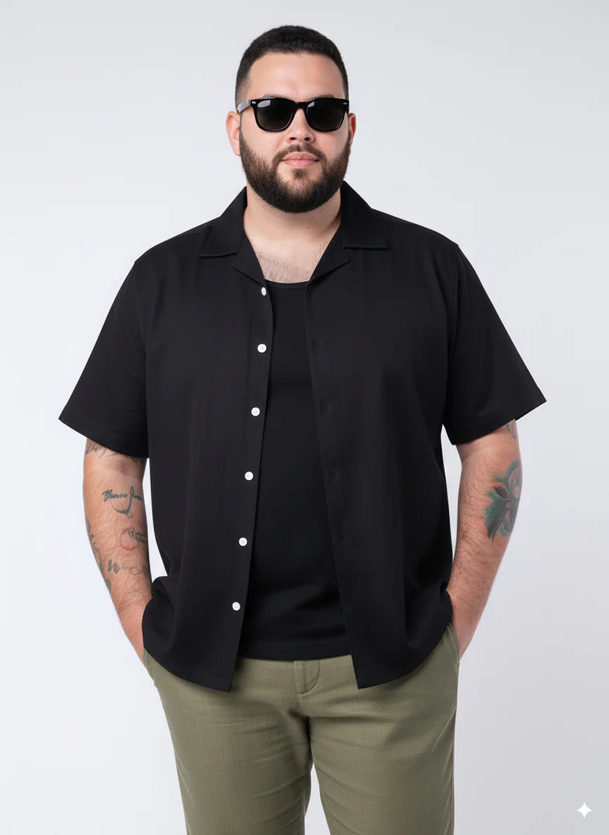 Solid Cuban Collar Plus Size Shirt - Image 5