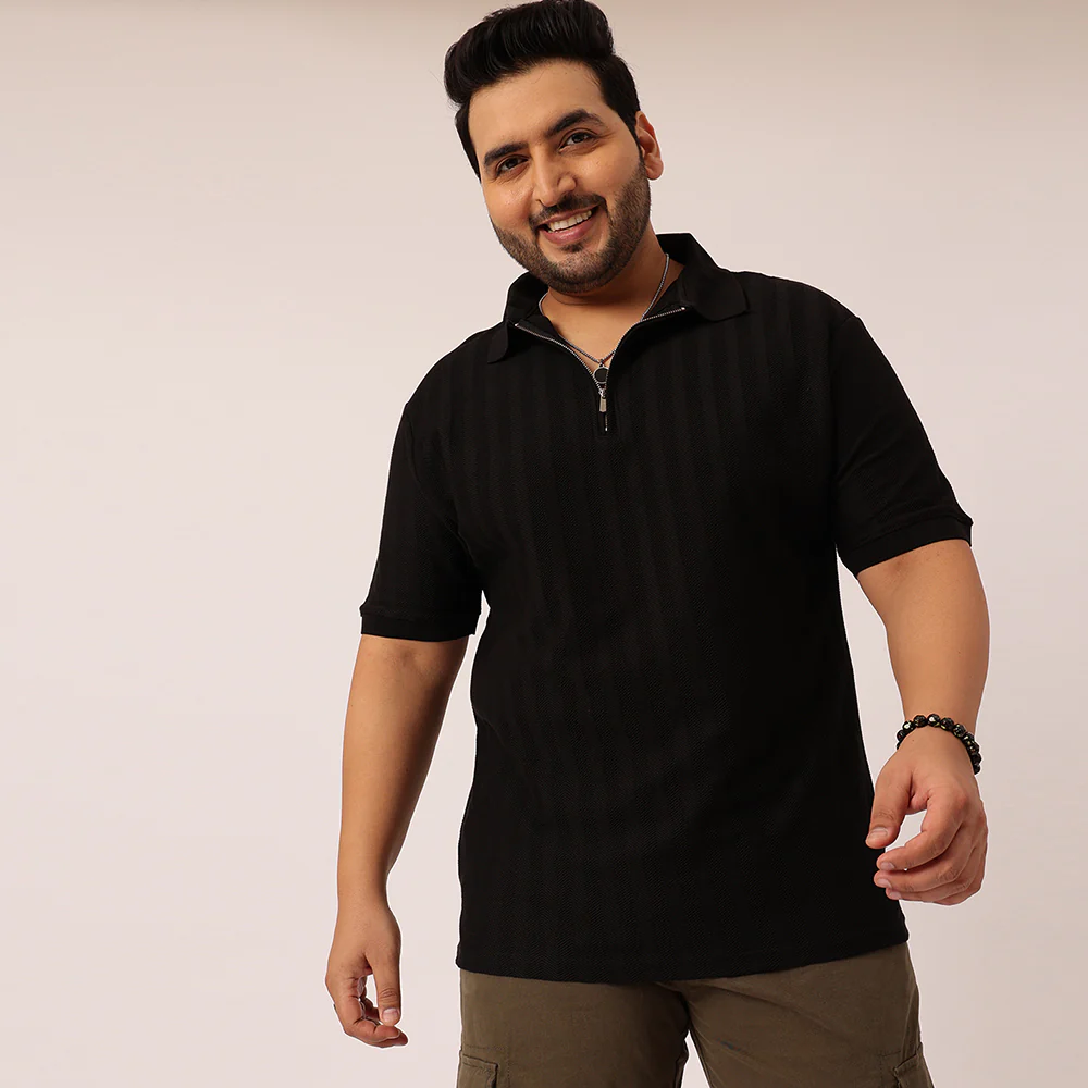 Textured Premium  Zipper Knitted Polo T-shirt - Image 8