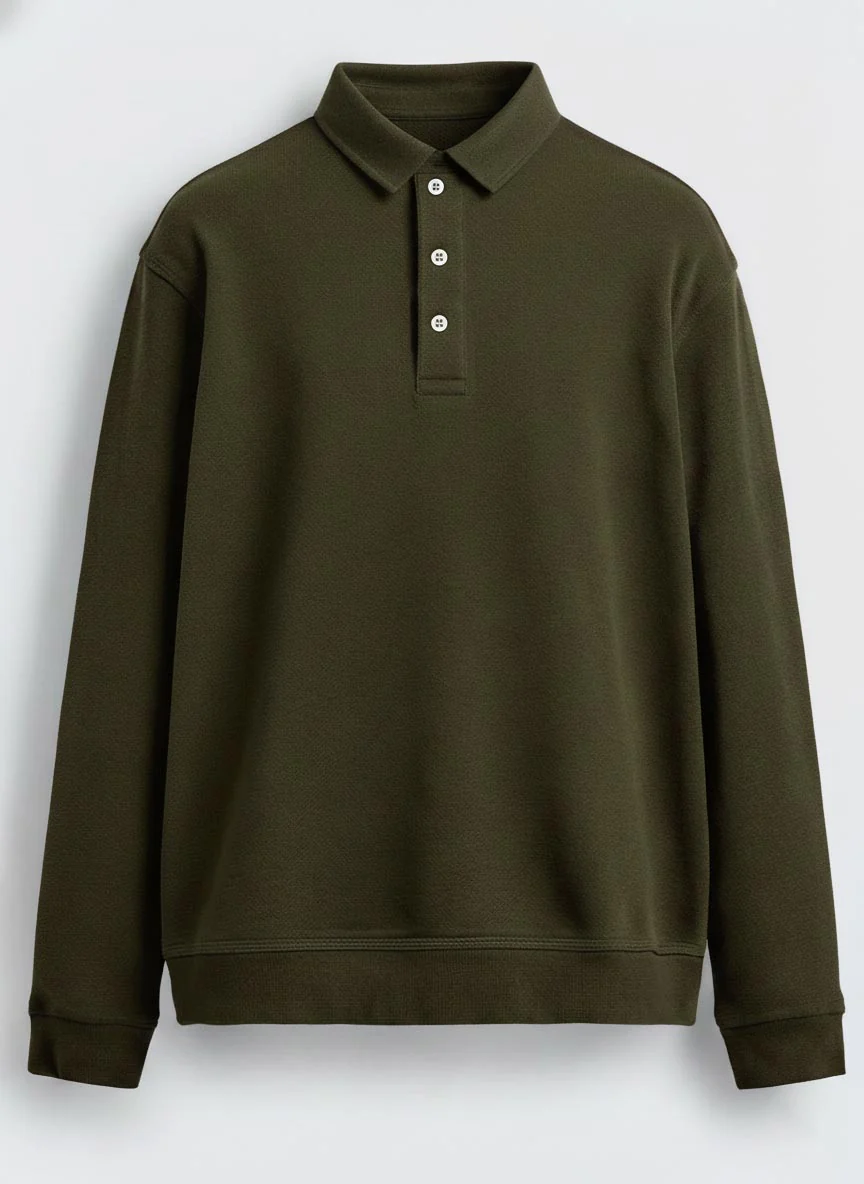 Wave Knit  Full Sleeve Textured  Plus Size Polo