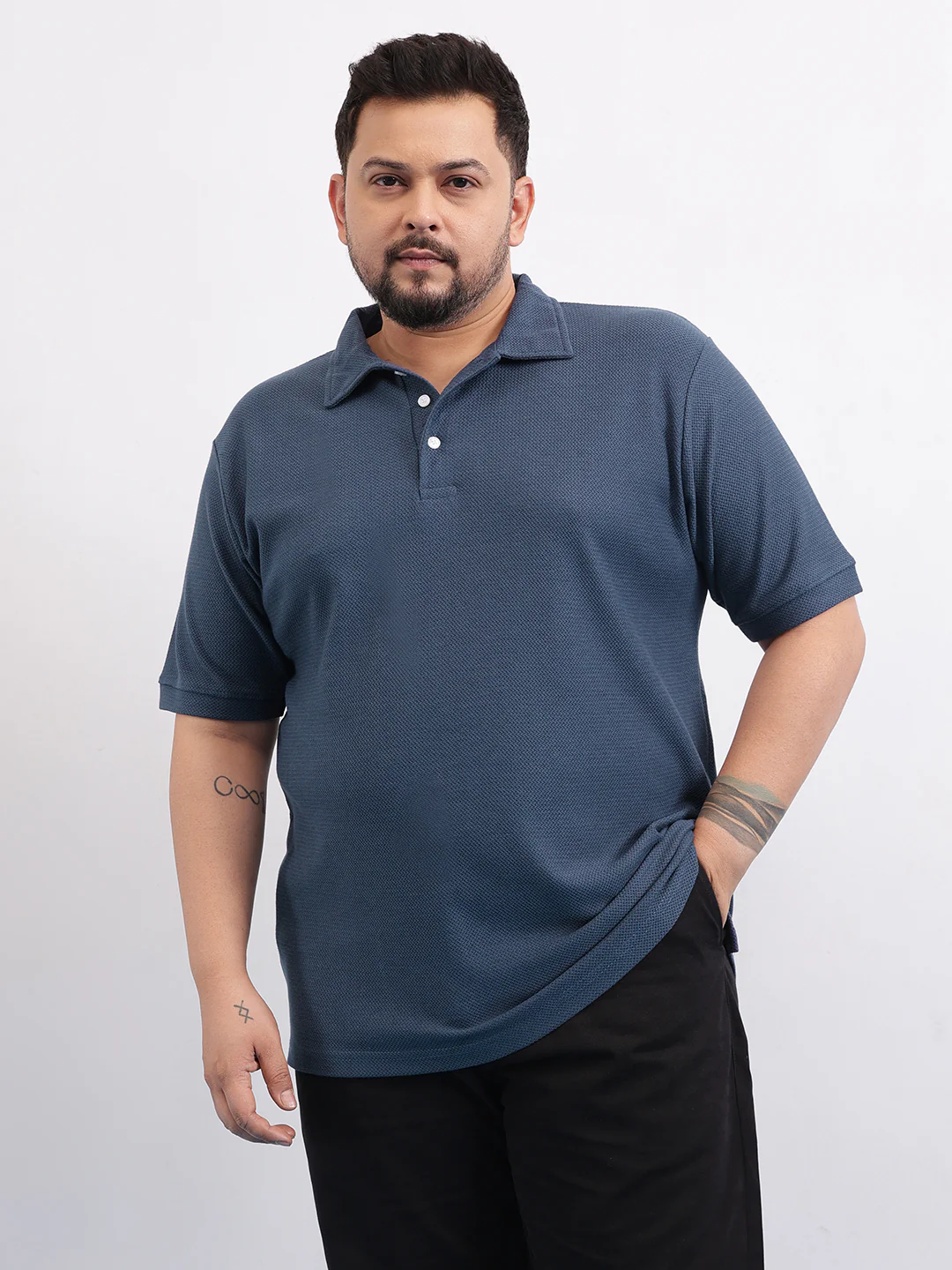 Wave Knit Textured  Plus Size Polo - Image 6