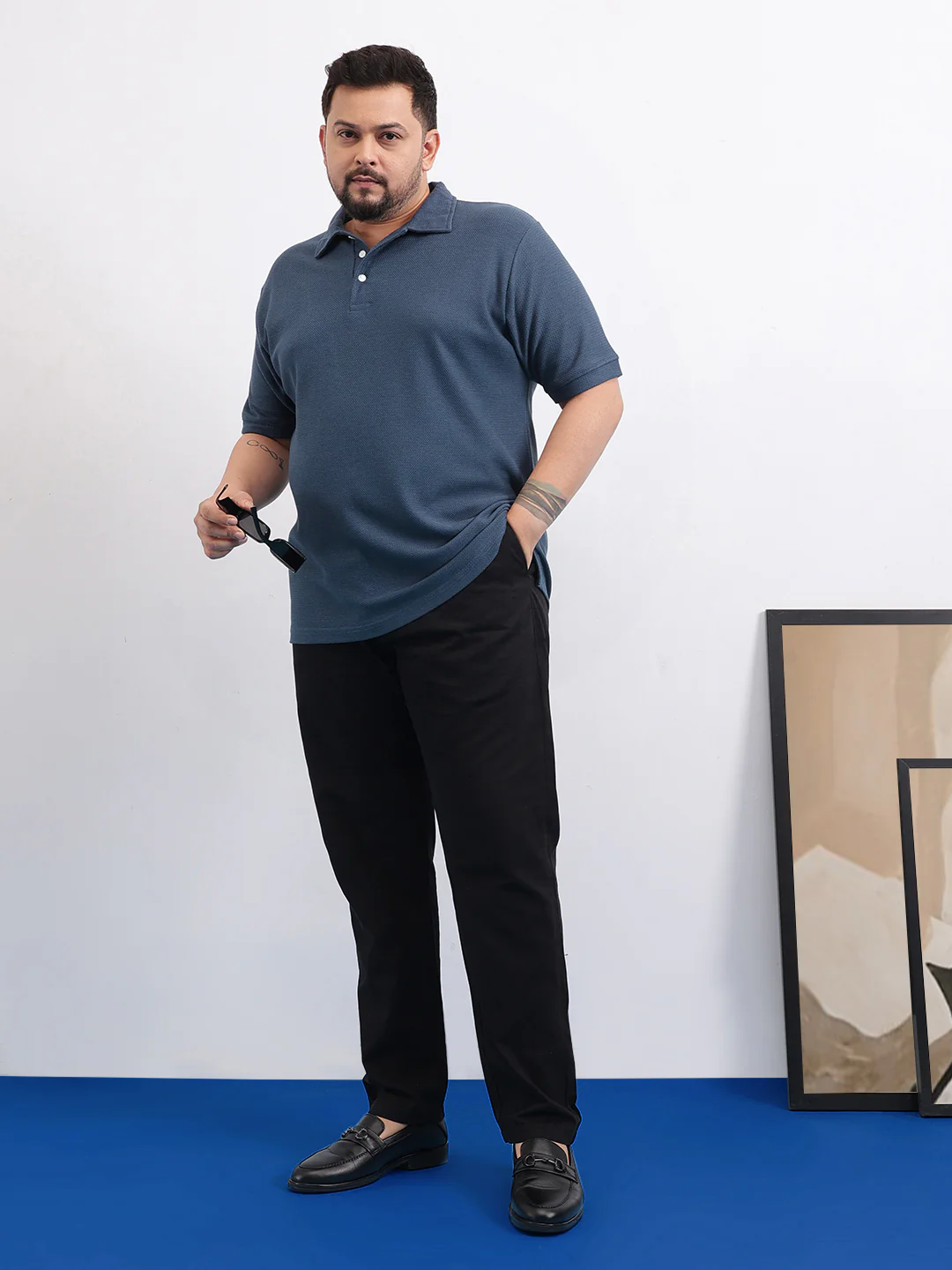 Wave Knit Textured  Plus Size Polo - Image 7