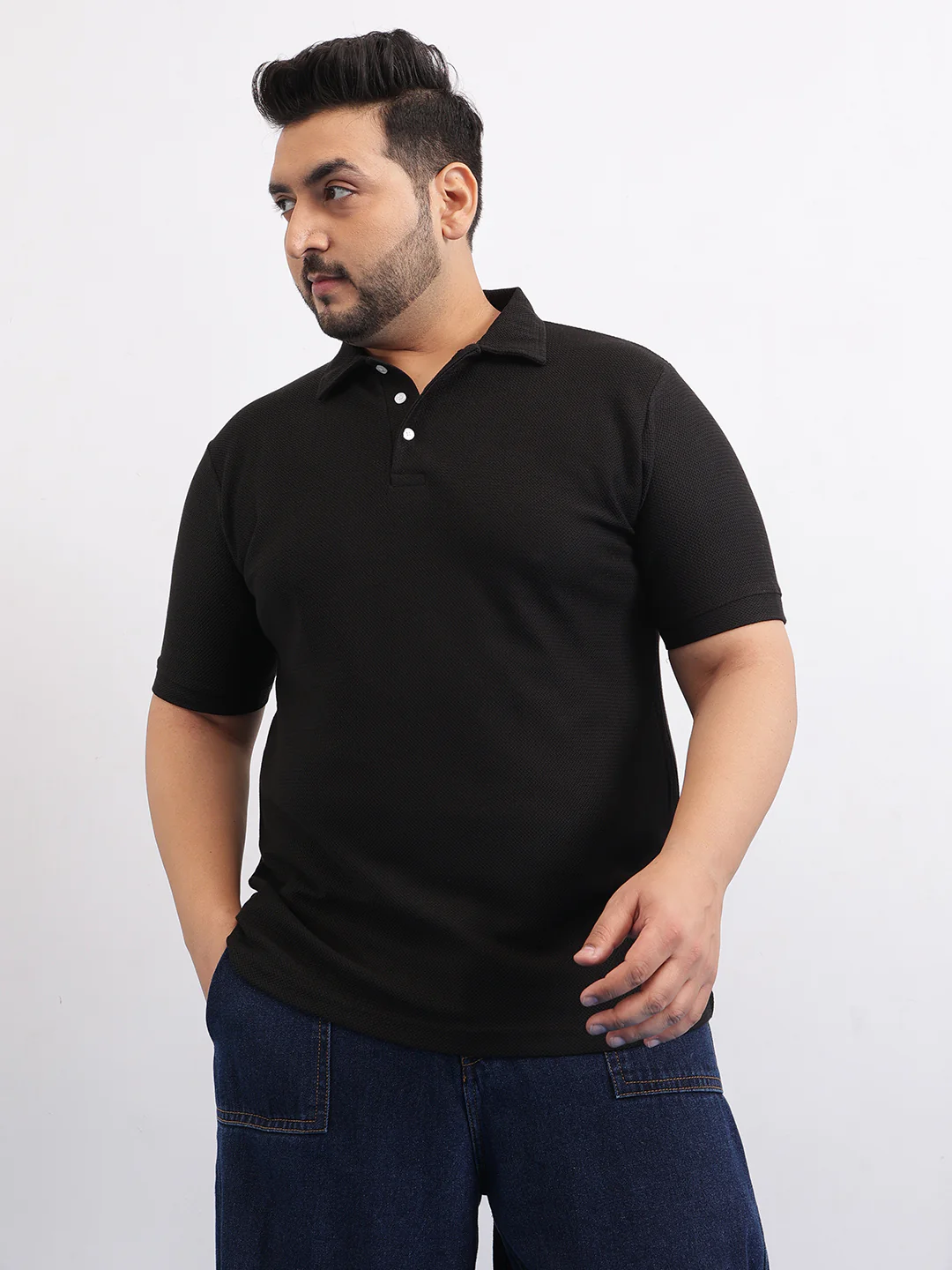 Wave Knit Textured  Plus Size Polo