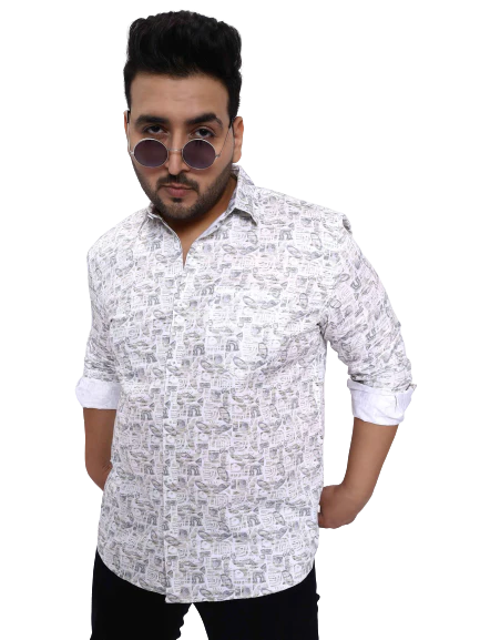 White Beige Printed Plus Size Shirt