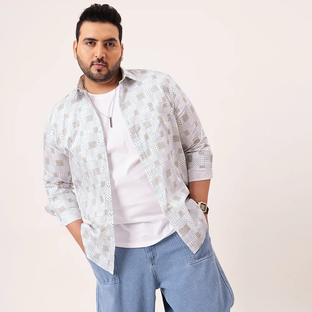 White Blue Printed Plus Size Shirt