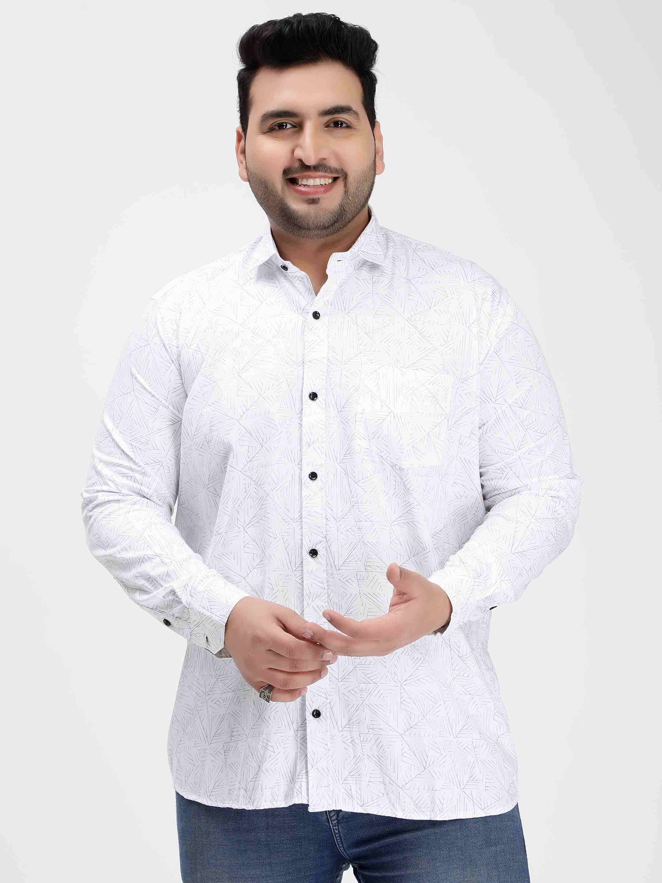 White Geometric Print Cotton Shirt - Image 2