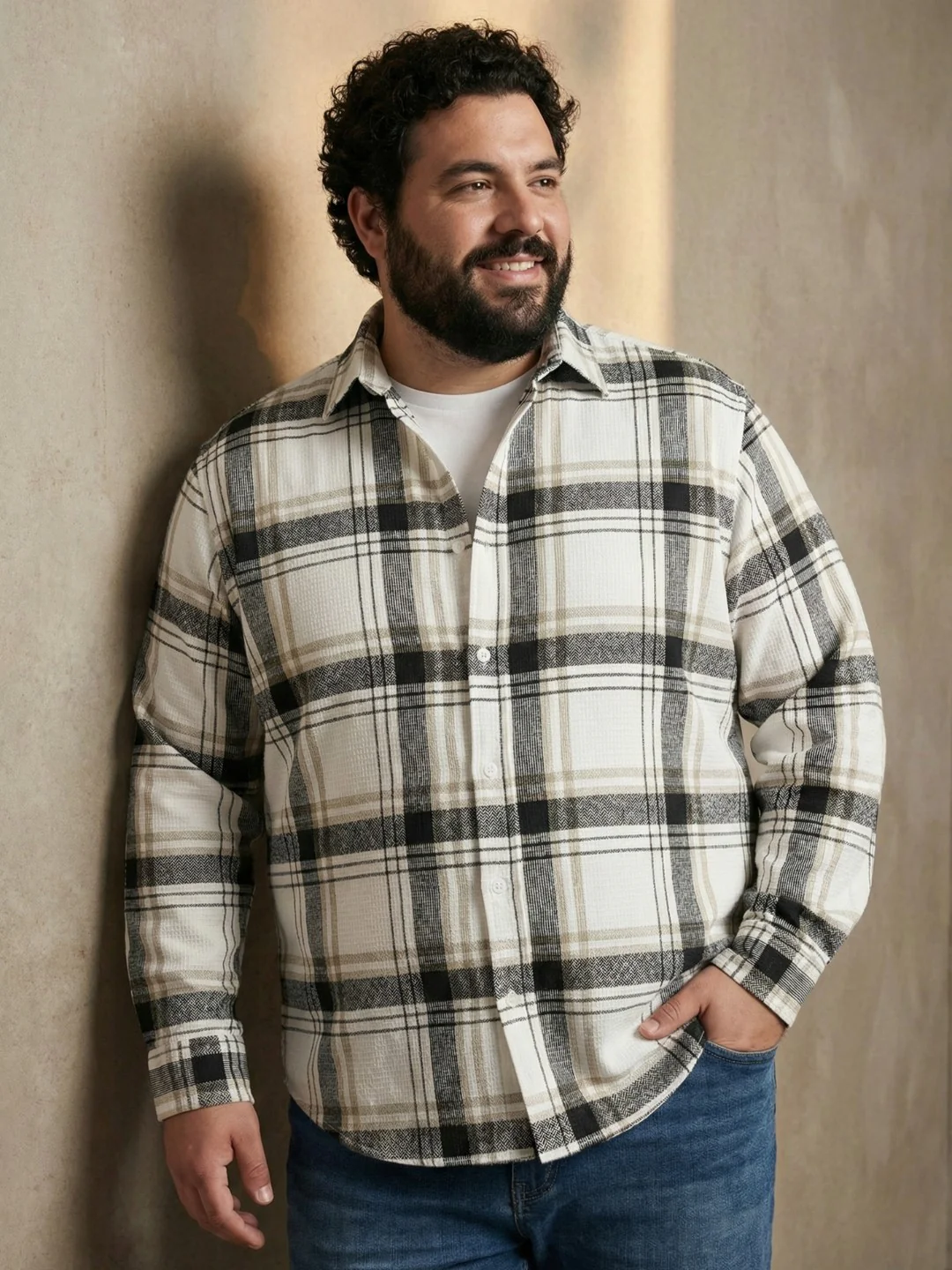 White Grey Stripe Full Sleeve Plus Size Shirt