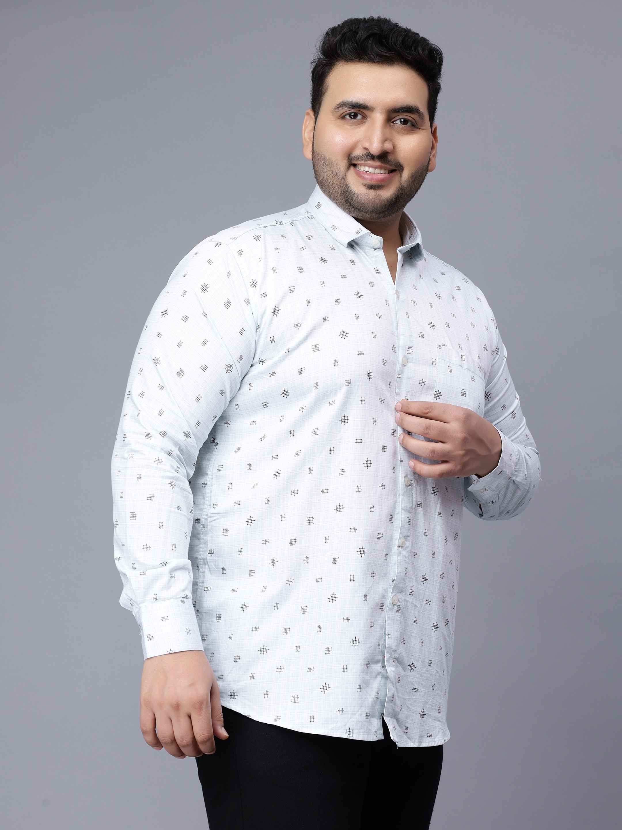White Square Pattern Plus Size Shirt